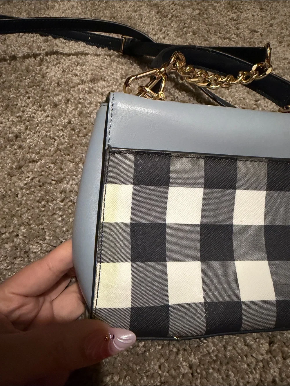 Michael Kors 🔥 Plaid Top-Handle Bag in Light Blue and Black
